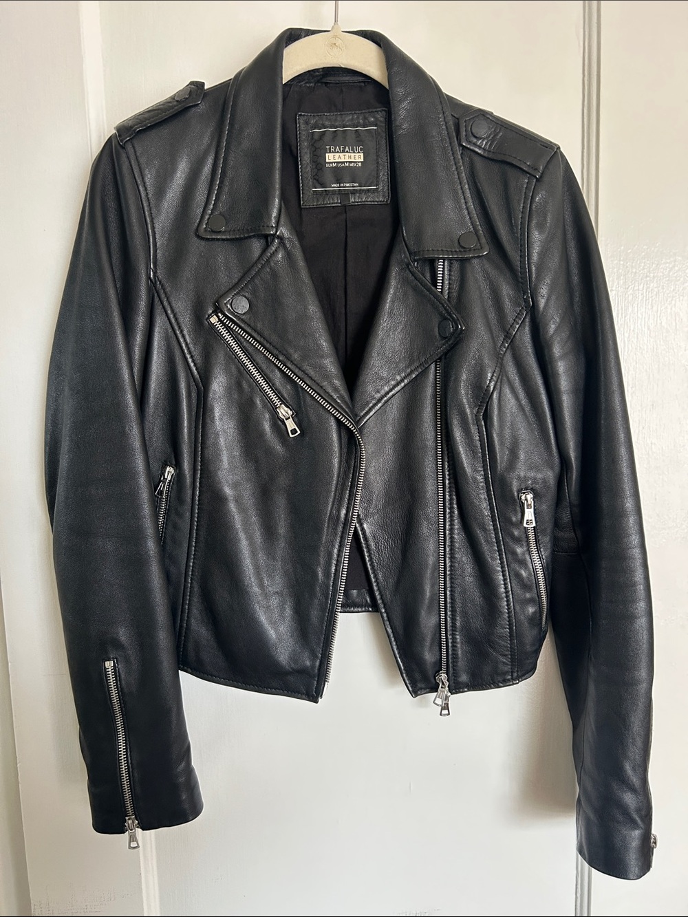 Zara Real Black Leather Moto Jacket